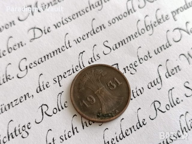 Райх монета - Германия - 1 пфениг | 1931г.; серия A, снимка 2 - Нумизматика и бонистика - 41569095