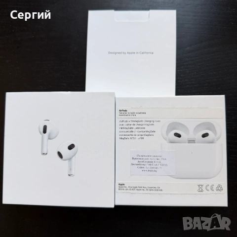 Apple AirPods 3 – оригинални, отлично състояние, пълен комплект, снимка 7 - Слушалки и портативни колонки - 53154981