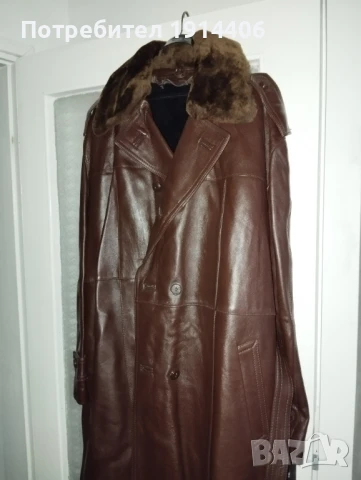 Кожено палто шуба с вълнена подплата и кожена яка, всичко естествена кожа