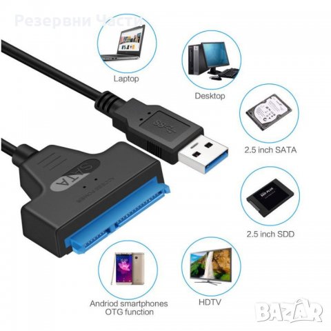 НОВ Кабел USB 2.0 / USB 3.0 към SATA 2 3 Adapter кабел за връзка към хардиск 2.5" Твърд Външен Диск, снимка 11 - Лаптоп аксесоари - 34525037
