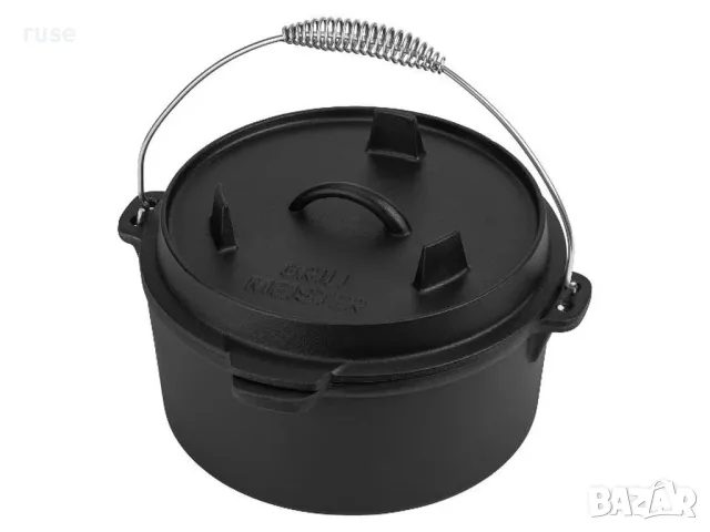 НОВА! Чугунена холандска фурна Dutch Oven 4.2 л с грил капак за барбекю и огън