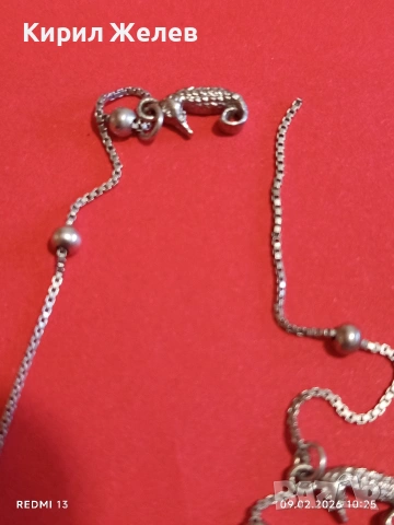 Нежна сребърна АРТ гривна с делфининчета,морско конче елегантен дизайн 53678, снимка 4 - Гривни - 53410305