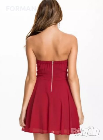 Червена рокля с дълбоко деколте тип бюстие, снимка 2 - Рокли - 41024319