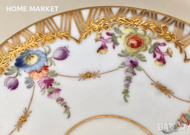 Dresden Germany  Circa 1884  Wolfsohn  Tea Cup & Saucer, Footed, Richly Gilded , снимка 10 - Антикварни и старинни предмети - 52692353