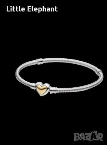 Сребърна гривна Пандора със закопчалка сърце,Gold,19 см,змийска плетка/нова