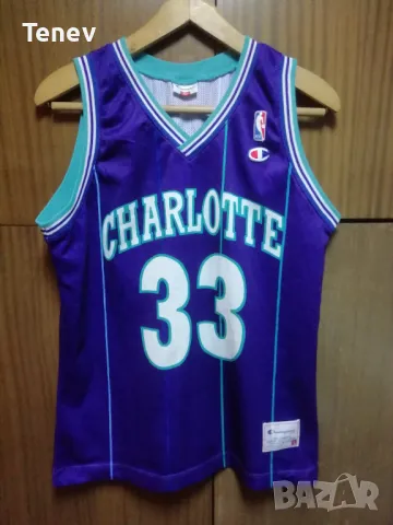 CHARLOTTE HORNETS ALONZO MOURNING CHAMPION NBA ОРИГИНАЛЕН ПОТНИК РАЗМЕР L JERSEY 