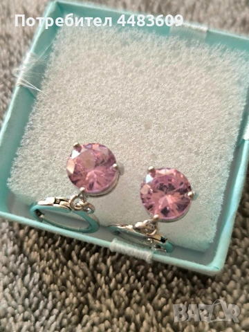 Сребърни обеци с розов цирконии , снимка 4 - Обеци - 53792646