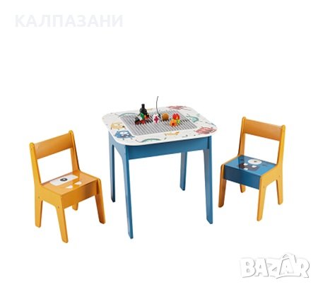 Детска Маса с 2 Столчета, Комплект - Двустранна, за Учене, Рисуване и ...