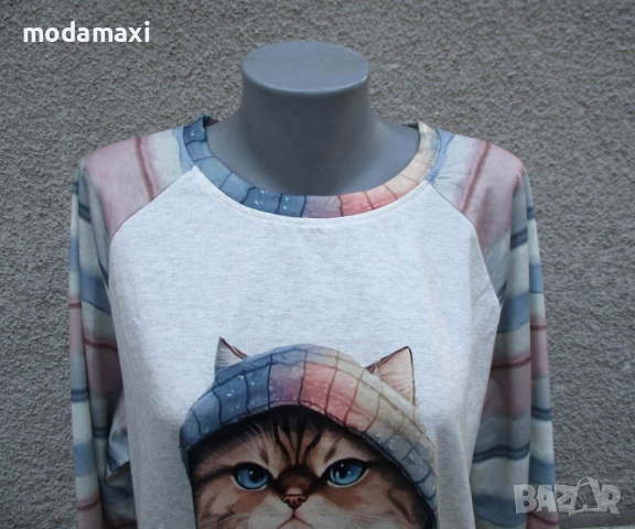 3XL+ Нова блуза - коте ескимос , снимка 3 - Блузи с дълъг ръкав и пуловери - 44812629