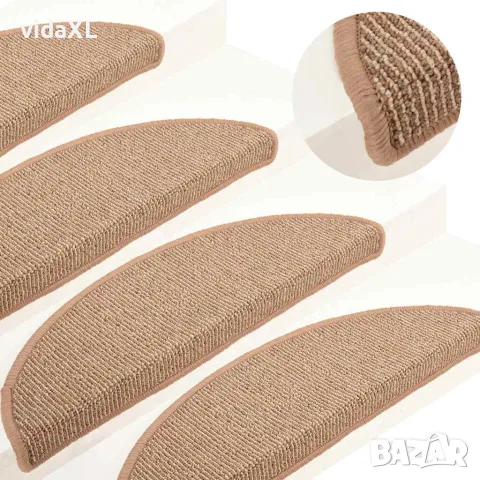 vidaXL Изтривалки за стълби, 15 бр., 56x17x3 см, светлокафяви, полукръгли, снимка 2 - Изтривалки - 56146112