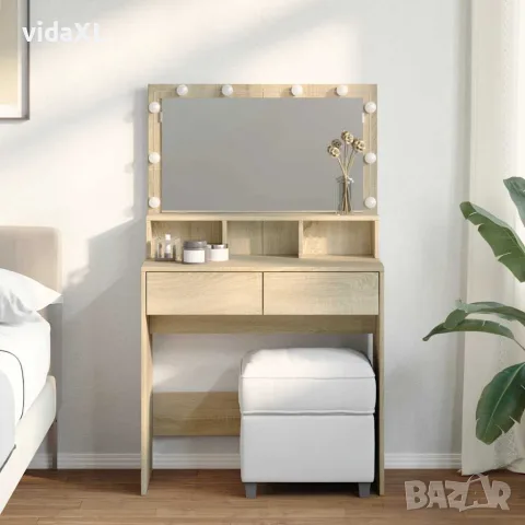 vidaXL Тоалетка с LED, дъб сонома, 80x41x134,5 см, снимка 2 - Тоалетки - 56148278