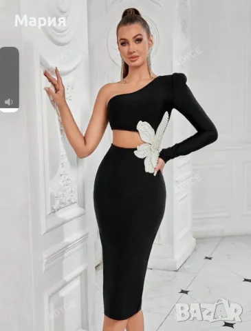 Черна рокля с едно рамо , снимка 2 - Рокли - 49065991