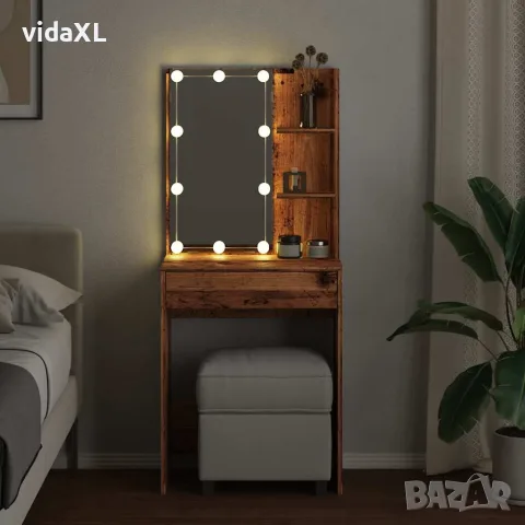 vidaXL Тоалетка с LED осветление, старо дърво, 60x40x140 см, снимка 4 - Тоалетки - 56148322