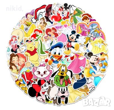 50 бр микс Дисни герои и принцеси самозалепващи лепенки стикери за украса декор картонена торта, снимка 5 - Други - 30716851