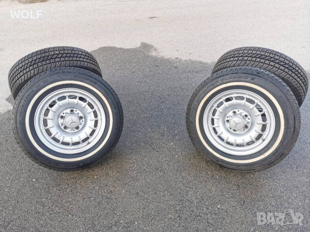 Mercedes W123 original алуминиеви джанти с гуми 205/70 R14 от германия, снимка 2 - Гуми и джанти - 52930536