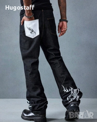 Нови дънки Casual Jeans модерен дизайн панталони черни размер 34