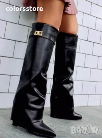 Ботуши на платформа - черна кожа - K-40