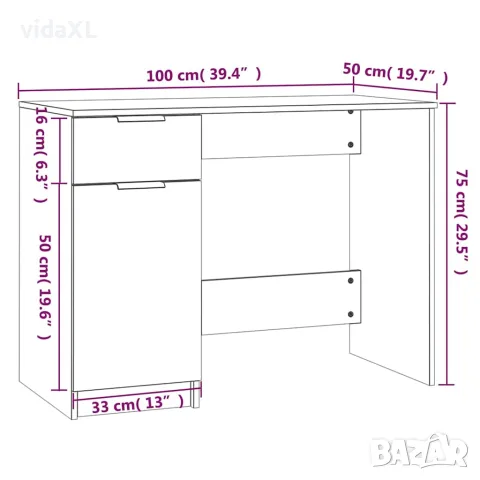 vidaXL Бюро, бяло, 100x50x75 см, инженерно дърво, снимка 9 - Бюра - 56147938