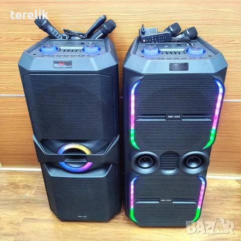 🔊 ABS-12202 – 12”×2 Xbass 200W 6000mah-50лв Професионална караоке тонколона, Bluetooth, 2 микрофонa, снимка 4 - Тонколони - 51831293