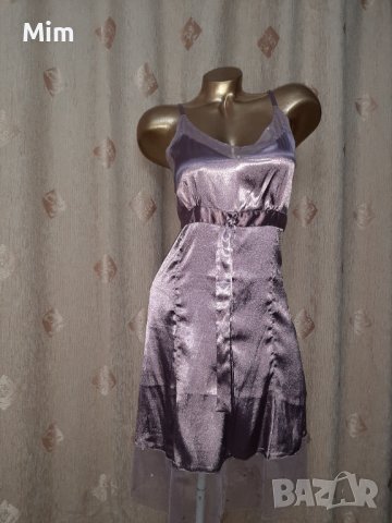 L Сатенена рокля в лилаво с пайети и воал, снимка 5 - Рокли - 41769426