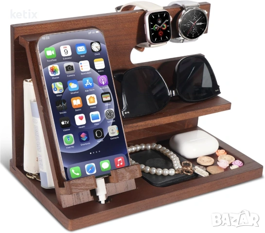 Дървен органайзър за телефон