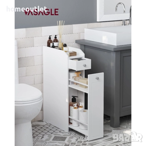 ПРОМОЦИЯ Шкаф за баня от MDF в бяло VASAGLE BBC847P31, снимка 2 - Шкафове - 52704084