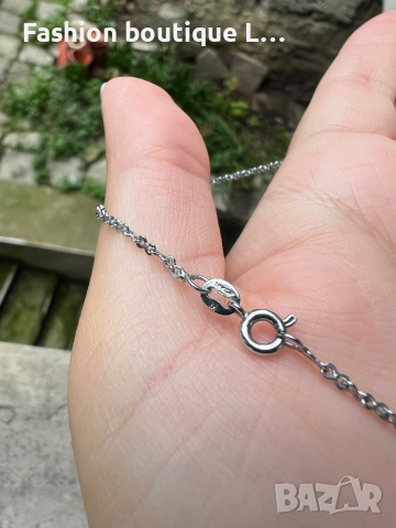 Сребърно синджирче с висулка гръмотевица с блестящи камъчета ❤️, снимка 4 - Колиета, медальони, синджири - 52412338