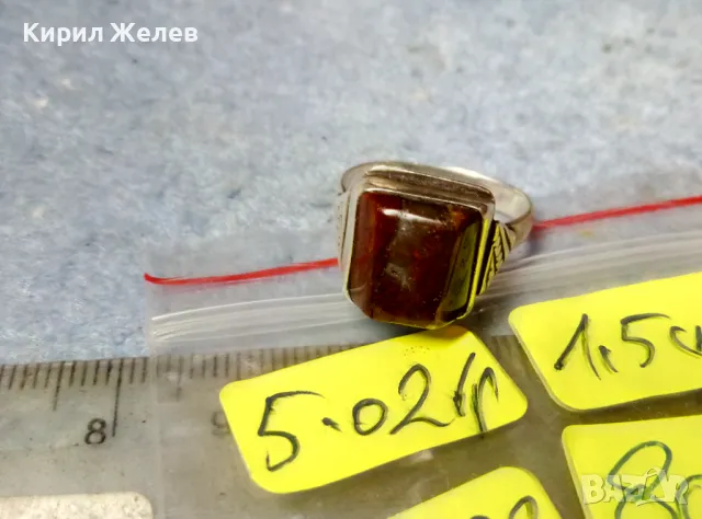 Старинен СКЪПОЦЕНЕН СРЕБЪРЕН ПРЪСТЕН СРЕБРО ВИСОКА ПРОБА с ПОЛИРАН ЯСПИС АР ДЕКО РЪЧНА РАБОТА 47583, снимка 3 - Антикварни и старинни предмети - 49247311