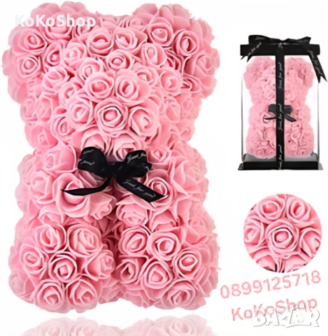 Мече от рози в луксозна кутия – розово, романтичен подарък за Св. Валентин, снимка 2 - Декорация за дома - 53356700