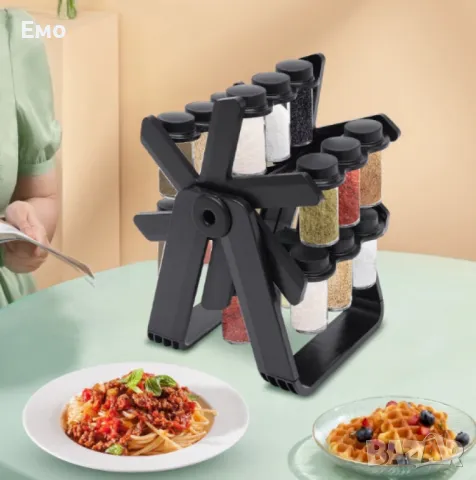 Стилен въртящ се органайзер за подправки, стъклени бурканчета, 18 части, снимка 9 - Органайзери - 48540898