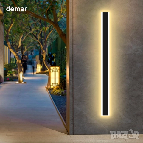 LED външна стенна лампа, димируема 80 см, 32 W, дистанционно, черна