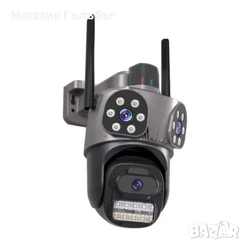 Тройна външна WiFi камера 9MP с аларма, 24 диода, iCSee