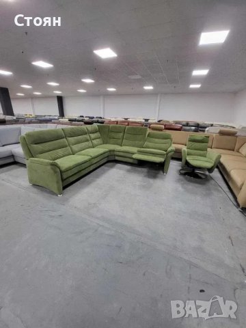 Зелен ъглов диван от плат с ел.релакс и фотьойл "PP - PF20073", снимка 6 - Дивани и мека мебел - 39965022