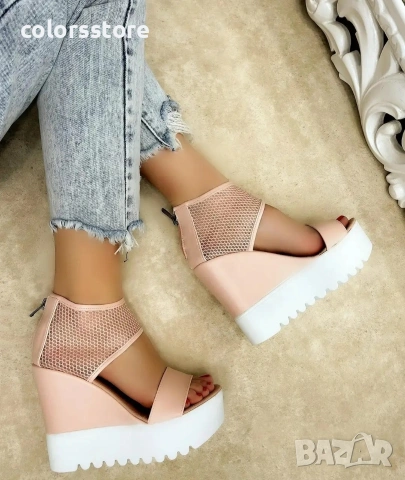 Сандали на платформа - пудра кожа - K502


