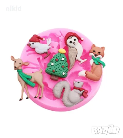 Горски животни коледен елен катерица лисица врабче елха бухал силиконов молд форма фондан декор