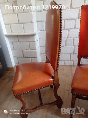 Комплект дървени столове с естествена кожа, снимка 4 - Столове - 41812416