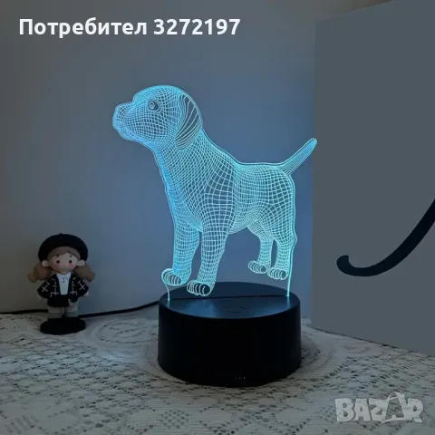 Холограмна 3D LED лампа Лабрадор,RGB Седемцветен Интелигентен Контрол,USB, снимка 5 - Настолни лампи - 49492953