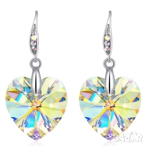 Обеци с кристали - сърца, висящи