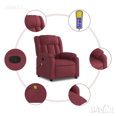 vidaXL Масажен наклоняем стол, виненочервен, текстил, снимка 6 - Дивани и мека мебел - 56147417