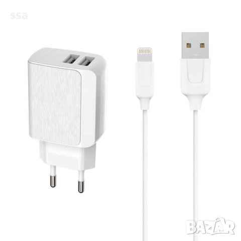  Зарядно устройство за iPhone 5V/2.4A, 220V, 2 x USB + Lightning кабел, снимка 1 - Оригинални зарядни - 41364410