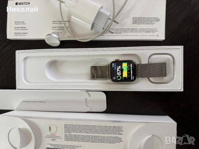 Смарт часовник Apple Watch 7,Cellular,Gold Stainless Steel 45mm,Gold Milanese Loop, снимка 2 - Apple iPhone - 53398731