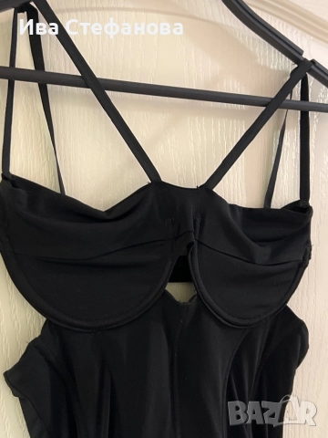 Нова елегнтна черна парти официална коктелна еластична миди midi дължина рокля тип бюстие корсет , снимка 7 - Рокли - 51860317