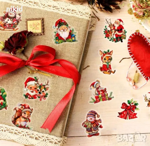 50 бр прозрачни коледни весели самозалепващи лепенки стикери за украса декор картонена торта и др, снимка 7 - Други - 48410529