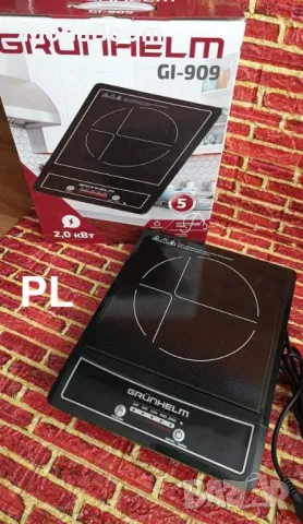 Индукционен котлон Grunhelm GI-909, 2000W, Керамична плоча, 5 нива, LED, Черен