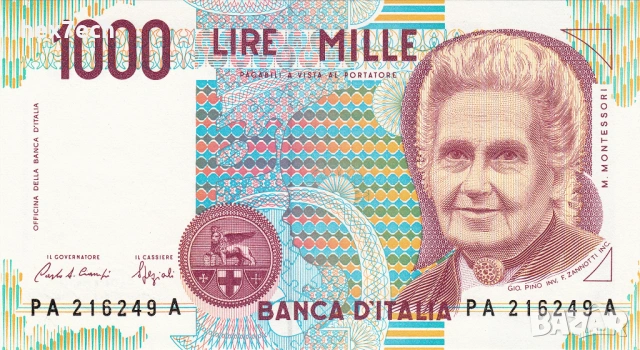 ❤️ ⭐ Италия 1990 1000 лири UNC нова ⭐ ❤️, снимка 2 - Нумизматика и бонистика - 53765071