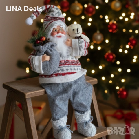 Голям Дядо Коледа с торба и мече, снимка 2 - Декорация за дома - 52585962