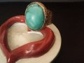 Винтидж дизайнерски сребърен пръстен с естествен тюркоаз и позлата, снимка 6