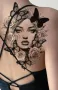 Жена момиче с пеперуди и рози черно бял временна татуировка татос татус Tattoo, снимка 1