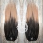 Дълга Права Опашка Ангелска Коса в Омбре - Черен / Крем Цвят Захващане с Ластик КОД С797, снимка 3