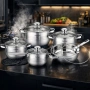 Комплект съдове за готвене 12 части Cheffinger, с индукционно дъно и стъклени капаци , снимка 4